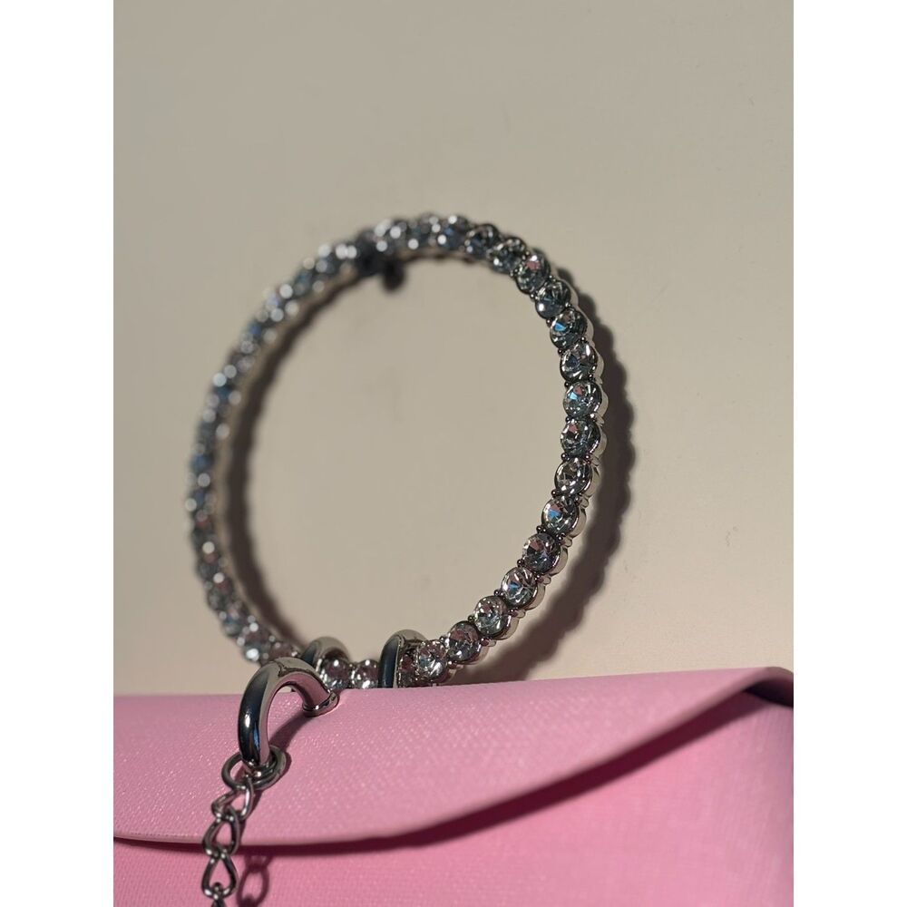 Pink Saffiano Clutch Rhinestone Bangle Handle Silver Chain Strap